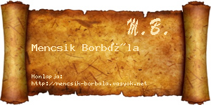 Mencsik Borbála névjegykártya